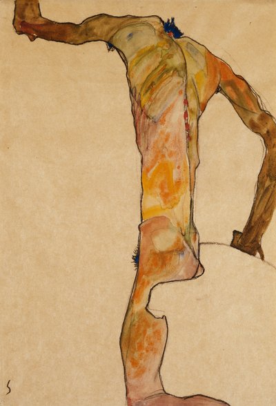 Naken man; Manslag, 1910 av Egon Schiele