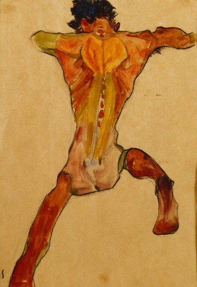 Naken man sett från baksidan; Man naken från baksidan, 1910 av Egon Schiele