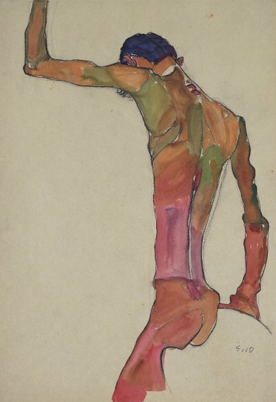 Naken man med höjd arm av Egon Schiele