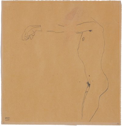 Naken man med armarna upphöjda till vänster, 1909 av Egon Schiele