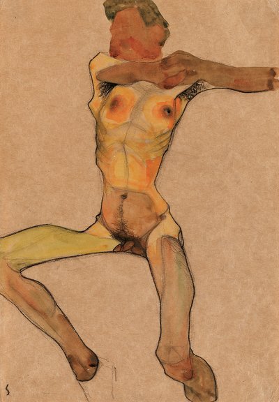Naken man, gul, 1910 av Egon Schiele