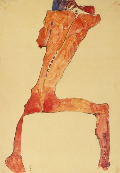Mannerruckenhaut (penna och akvarell) av Egon Schiele