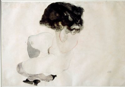 Naken hukande. Teckning av Egon Schiele av Egon Schiele