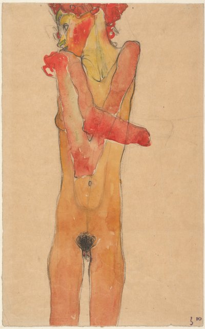 Naken flicka med korsade armar, 1910 av Egon Schiele