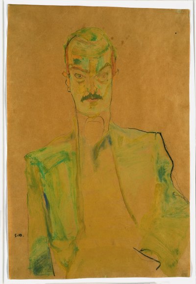 Naken på färgat tyg, 1911 (wc och penna med gouache på papper) av Egon Schiele