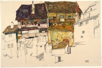 Gamla hus i Krumau, 1914 av Egon Schiele