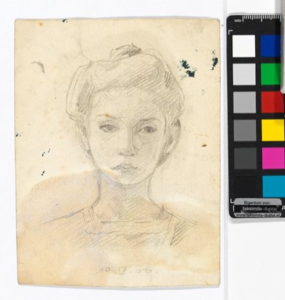 Porträtt av en flicka; baksidan: djurteckningar av Egon Schiele