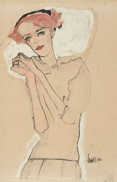 Porträtt av en kvinna, 1910 (färglitografi) av Egon Schiele