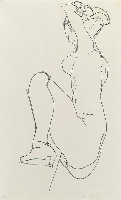 Kvinnlig naken på knä, 1913 av Egon Schiele