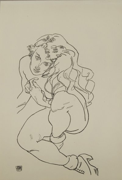Sittande naken, 1917 av Egon Schiele