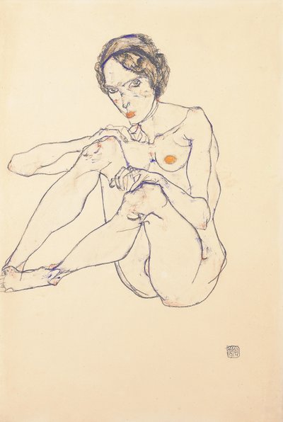 Sittande kvinnlig naken, 1914 av Egon Schiele