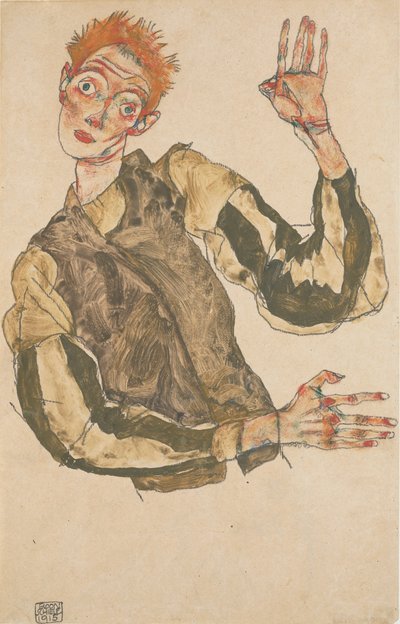 Självporträtt med randiga armar, 1915 av Egon Schiele