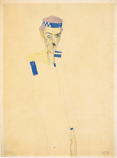 Självporträtt med blårutigt pannband, 1909. av Egon Schiele