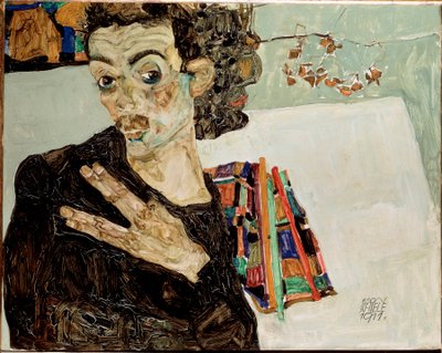 Självporträtt med isär fingrar. Målning av Egon Schiele av Egon Schiele