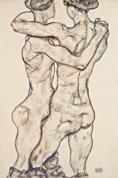 Omfamnande nakna flickor av Egon Schiele