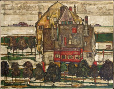 Enstaka hus (hus med berg) 1915 (olja på duk) av Egon Schiele