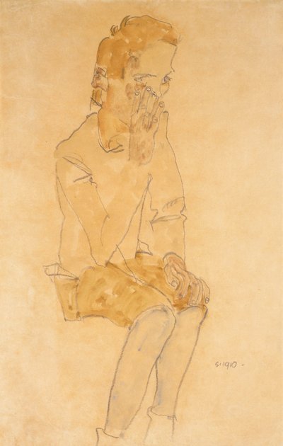 Sittande pojke, 1910 av Egon Schiele