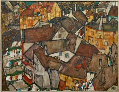 Liten stad - Krumau i Tjeckoslovakien (olja på duk) av Egon Schiele