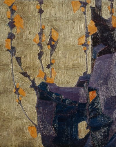 Stiliserad blomma mot en dekorativ bakgrund ... (brons) av Egon Schiele