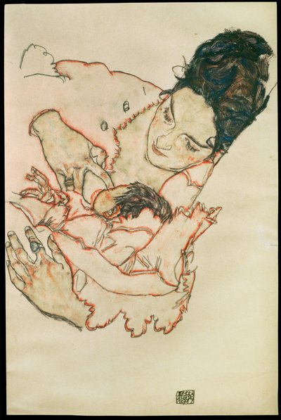 Stillende Mutter - Vårdande mor ... (akvarell och svartkrita) av Egon Schiele