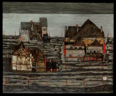 Suburb I (målning på duk) av Egon Schiele