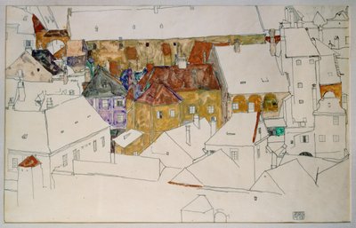 Den gula staden (gouache, akvarell och blyerts) av Egon Schiele