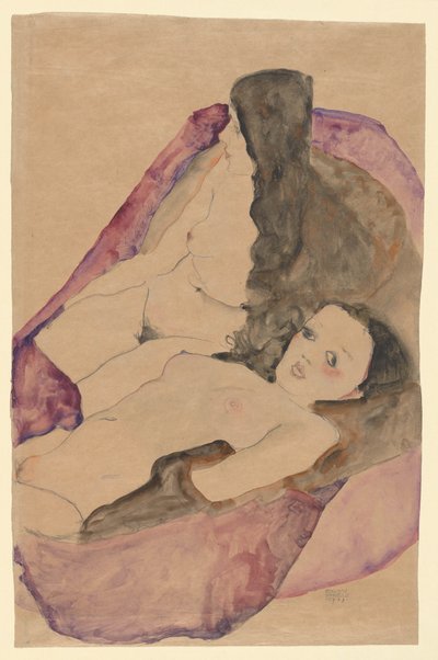Två liggande nakenbilder av Egon Schiele