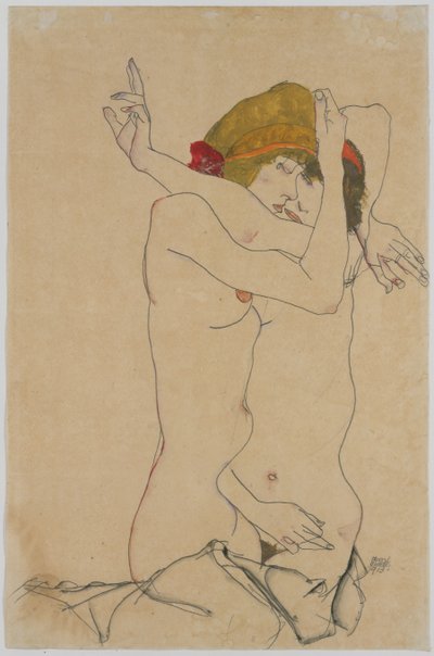 Två kvinnor omfamnar, 1913. av Egon Schiele