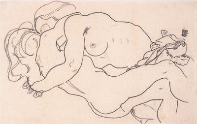 Två omfamnande kvinnliga nakenbilder, 1918 av Egon Schiele