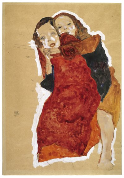 Två flickor, 1911 av Egon Schiele