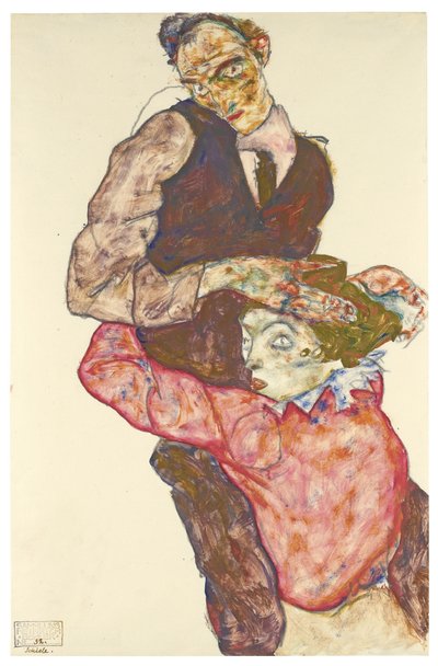 Två älskare självporträtt med Wally, 1914-1915 av Egon Schiele