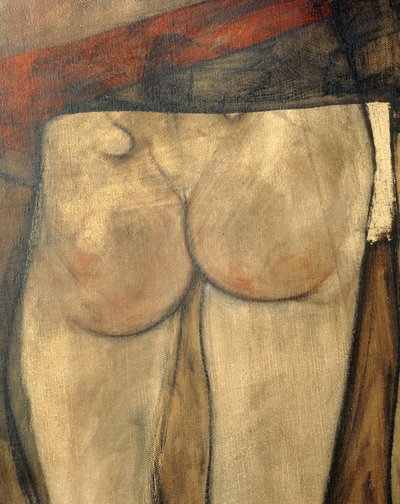 Kvinnlig nakenbild med axelscarf, fragment ... (olja på duk) av Egon Schiele