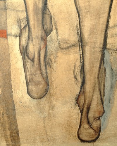 Kvinnlig naken med axelhalsduk, fragment ... (målning på duk) av Egon Schiele