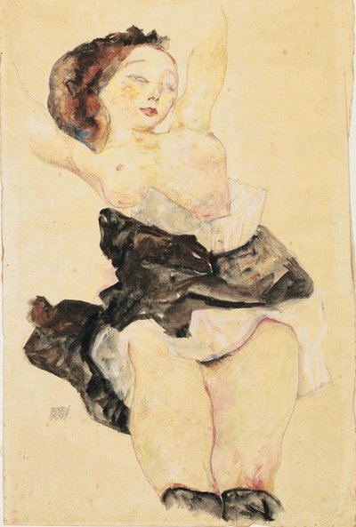 Ung flicka liggande, halvnaken, 1912 av Egon Schiele
