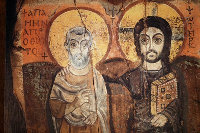 Jesus och medel i en 600-talsikon av Egyptian