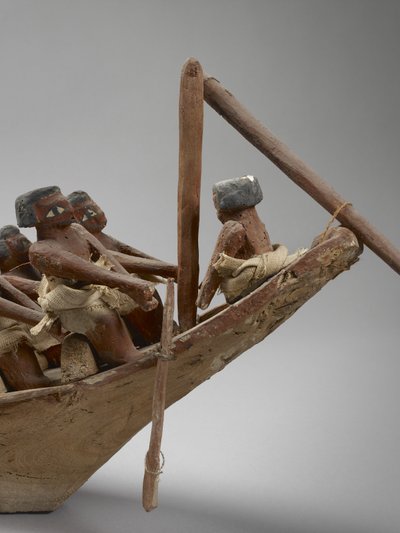 Modell av begravningsbåt från Beni Hasan, troligen från Mellersta riket, ca 2060-1786, detalj i blandad media av 107032 av Egyptian