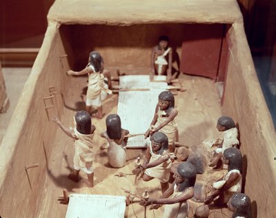 Begravningsmodell av en textilverkstad, från graven av Meketre, Valley of the Nobles, Middle Kingdom, ca 2000 f.Kr. (målat trä) av Egyptian 11th Dynasty