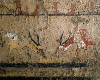 Egyptisk antikvitet: uppfödning av betail. Fresk av drottning Neferou III:s grav. 12:e dynasti. 2200-2000 f.Kr. Från El Ghebelen. Turin, egyptiskt museum av Egyptian 12th Dynasty
