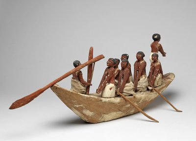 Modellsegelbåt från Tomb of Khety (Beni Hasan) Middle Kingdom, c.2010 f.Kr. - 1950 f.Kr. (målat trä och linne) av Egyptian 12th Dynasty