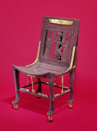 Stol, från Tutankhamons grav (ca 1370-1352 f.Kr.) som skildrar miljontals årens anda, New Kingdom (cederträ) (se även 148192) av Egyptian 18th Dynasty