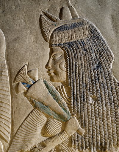 Dejat, detalj från den målade basreliefen föreställande Imenmes och Dejat, föräldrar till general Imeneminet, från graven i Memphis, Egyptiska civilisationen, Nya riket, XVIII:e dynastin av Egyptian 18th Dynasty