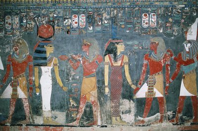 Egypten, Luxor, Konungarnas dal, Horemhebs grav, muralmålning av Egyptian 18th Dynasty