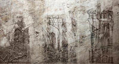 Egyptisk antikvitet: oavslutade teckningar som dekorerar Vizir Ramoses grav (18:e dynastin). Luxor, Västbanken, Adelsgraven Egypten av Egyptian 18th Dynasty