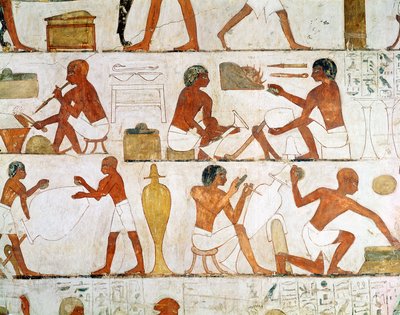 Gravering och polering av vaser i guld och silver, från Rekhmires grav av Egyptian 18th Dynasty