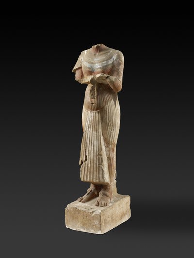 Figur av farao Akhenaton som håller ett offerbord (huggen och målad sandsten) av Egyptian 18th Dynasty