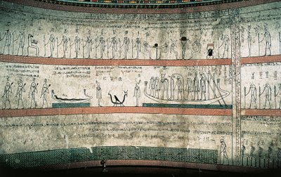 Fresker som föreställer Amduats bok, Solbåtens resa, på gravkammarens västra vägg av Egyptian 18th Dynasty