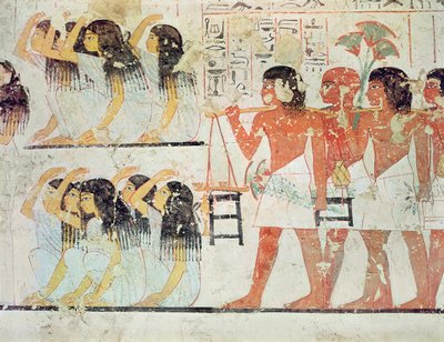 Grupp sörjande i Ramoses begravningståg, från Ramoses gravkapell, New Kingdom, c.1360 f.Kr. (väggmålning) av Egyptian 18th Dynasty