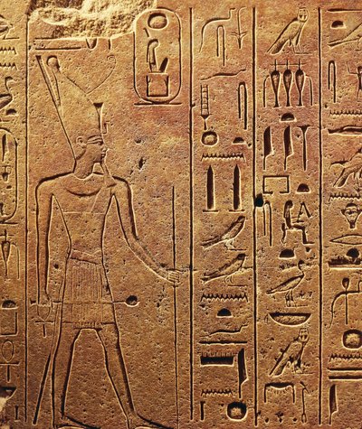 Hieroglyfer, detalj av block från Hatshepsuts tempel i Karnak, Egyptiska civilisationen, Nya riket, XVIII:e dynastin av Egyptian 18th Dynasty