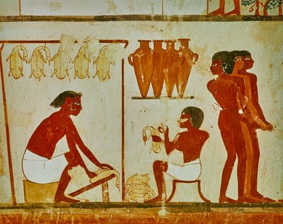 Köttbearbetning av fåglarna, detalj från Nakhts grav, ca 1390 f.Kr. (väggmålning) av Egyptian 18th Dynasty