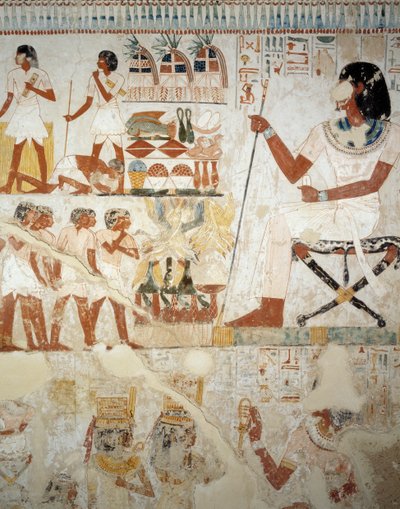 Menna övervakar sina arbetare på fälten, detalj från fresker i vestibulen av Mennas grav, Sheikh Abd el Qurnah Necropolis, Luxor, Thebe (Unescos världsarvslista av Egyptian 18th Dynasty